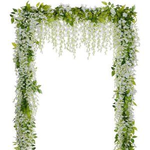 Wisteria Artificial Flowers Garland 4Pcs Total 28.8ft White Artificial Wisteria